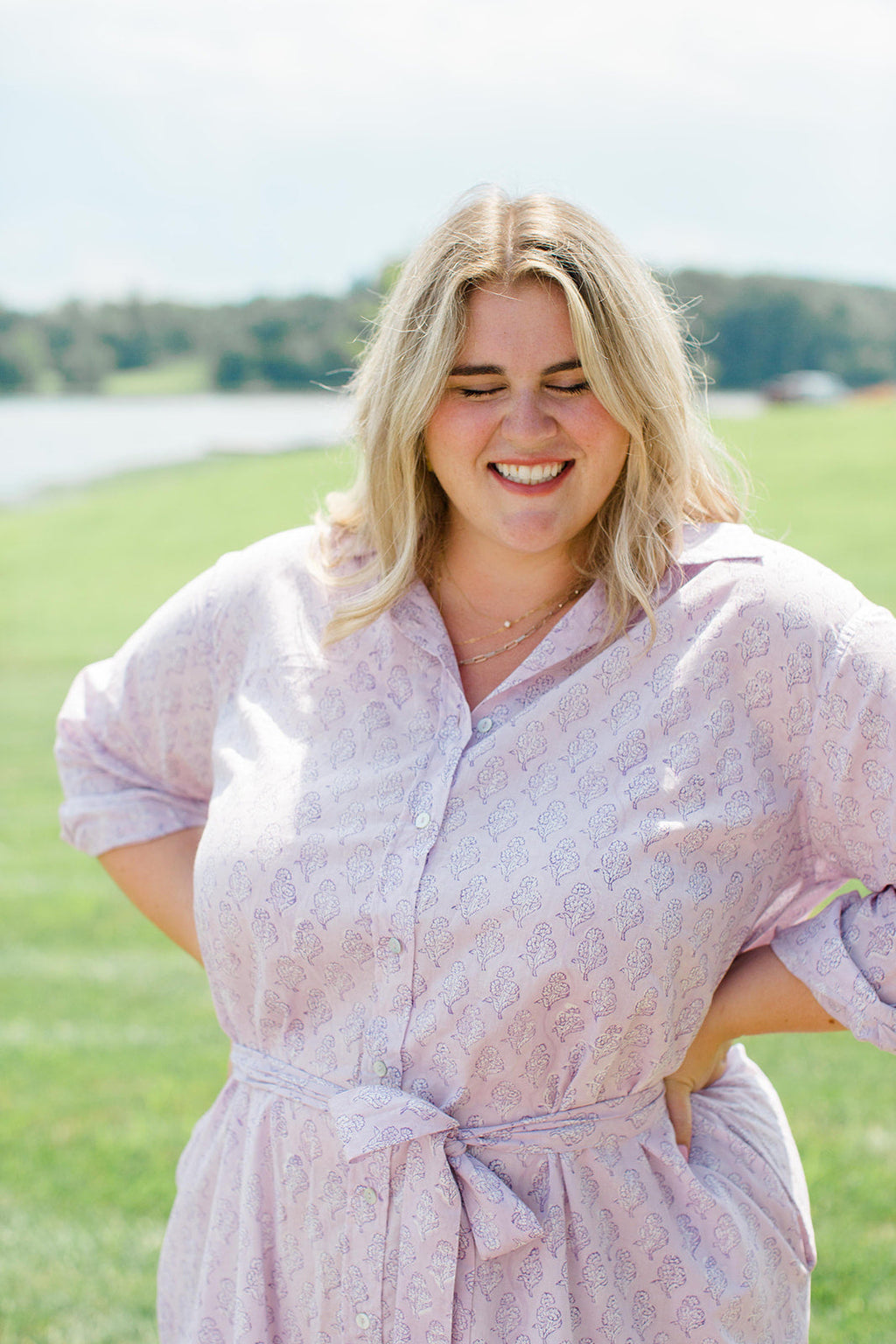 The Christine Shirt Dress in Lavender Taffy by Carla Kiley Collection