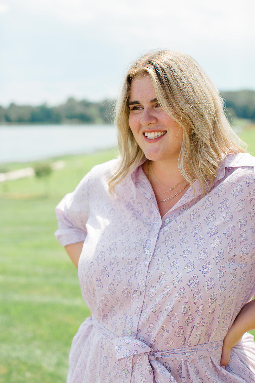 The Christine Shirt Dress in Lavender Taffy by Carla Kiley Collection