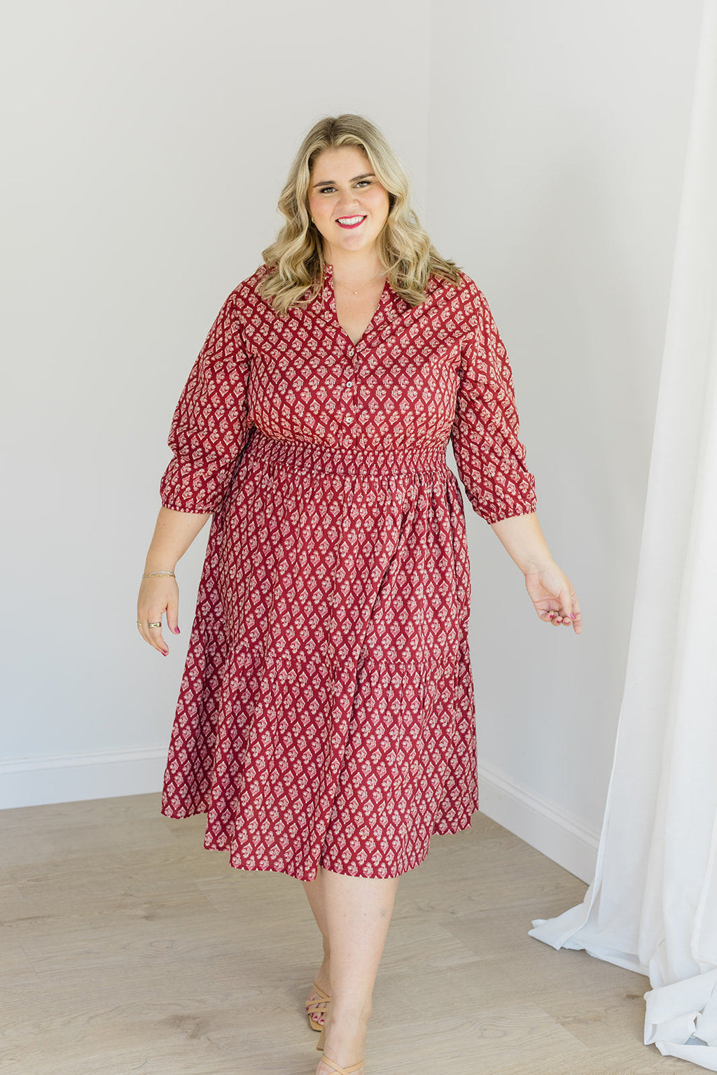 The Francesca Midi Dress in Spiced Merlot by Carla Kiley Collection