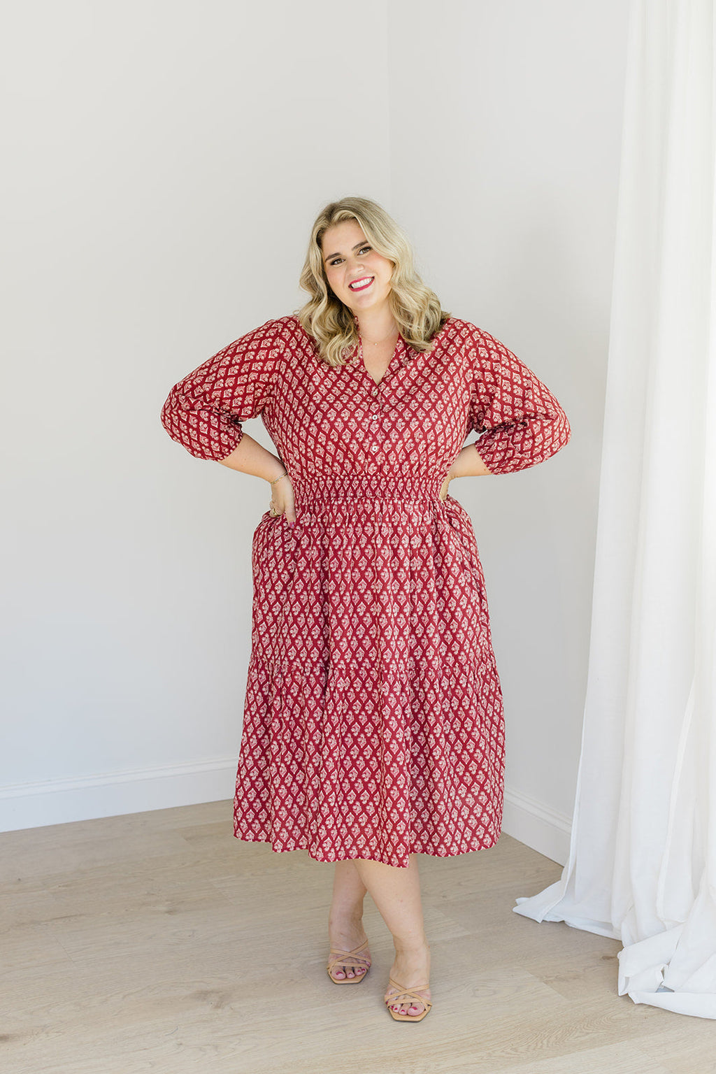 The Francesca Midi Dress in Spiced Merlot by Carla Kiley Collection