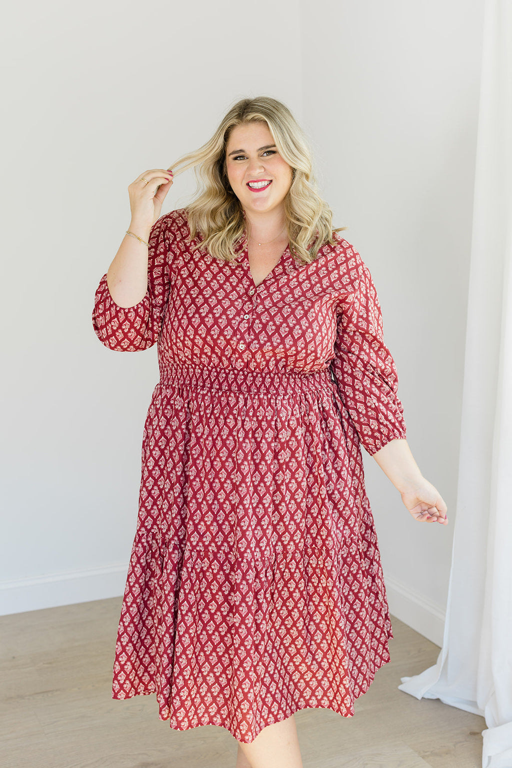 The Francesca Midi Dress in Spiced Merlot by Carla Kiley Collection