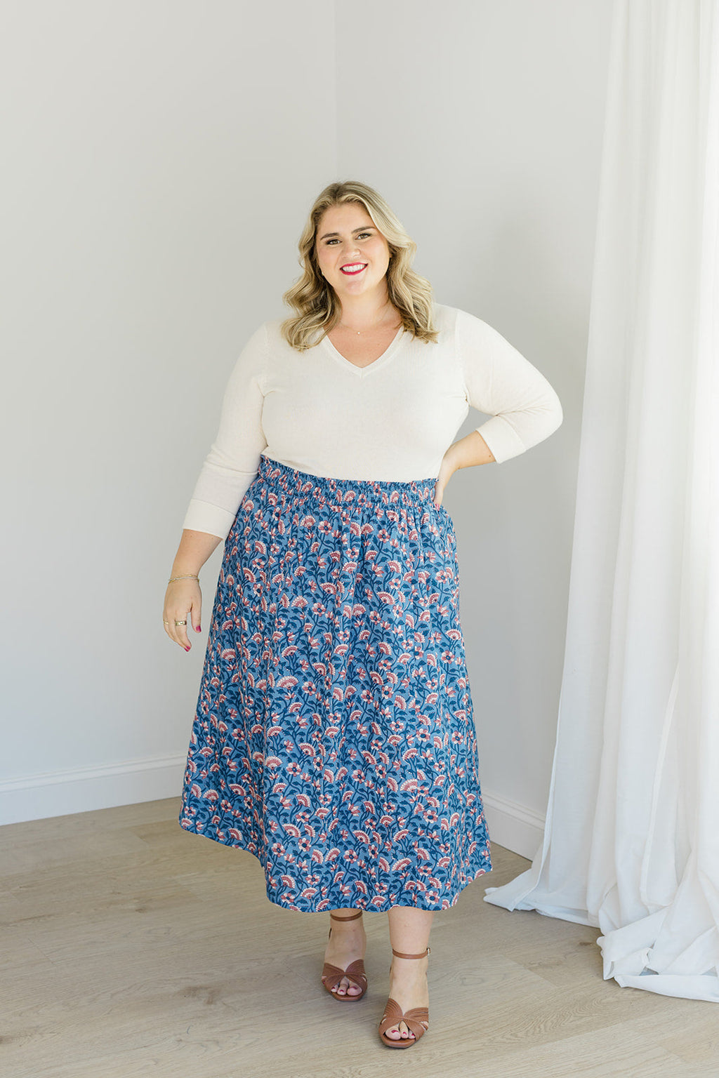 The Melissa Skirt in Indigo Bloom by Carla Kiley Collection