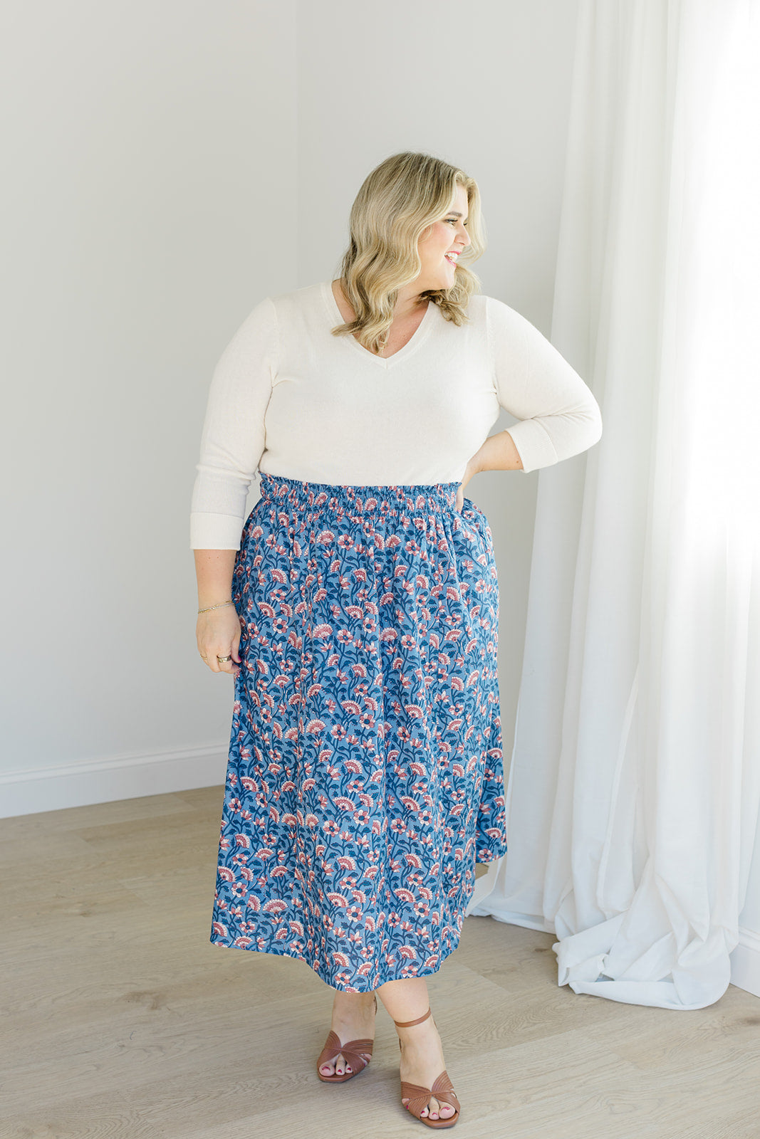 The Melissa Skirt in Indigo Bloom by Carla Kiley Collection