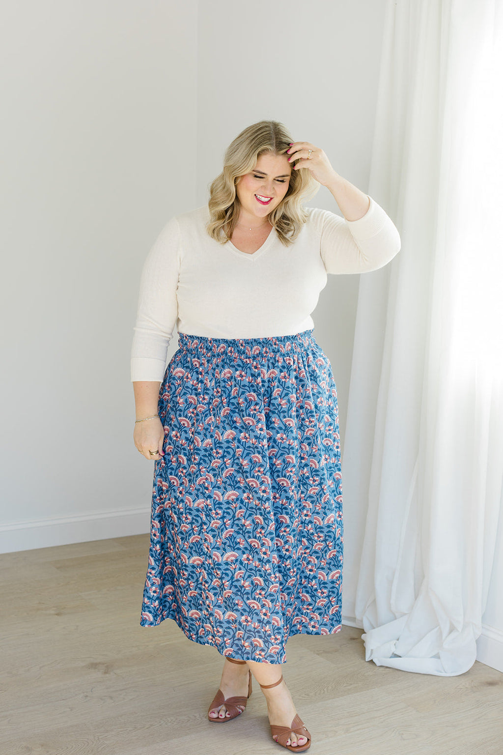 The Melissa Skirt in Indigo Bloom by Carla Kiley Collection