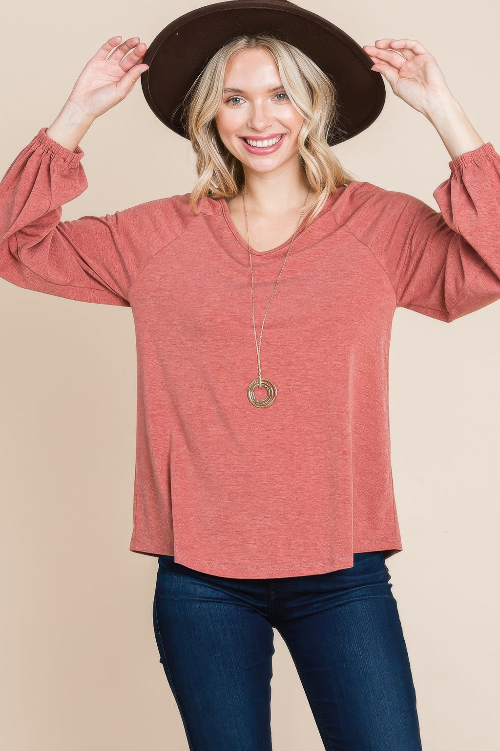 Casual V Neck Basic Long Sleeve Top by Tigbul's Variety Fashion Shop