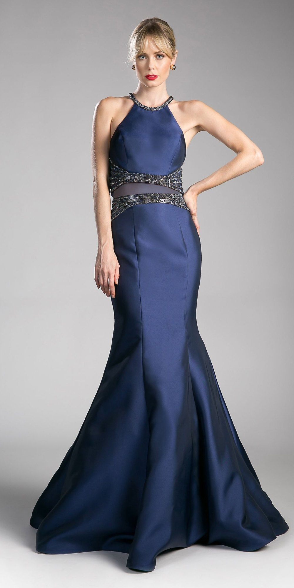 Cinderella Divine CB0023 Two-Piece Mermaid Gown Halter Crop Top by DiscountDressShop