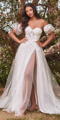 Cinderella Divine CB080W Long Strapless Tulle Floral Ball Gown by DiscountDressShop