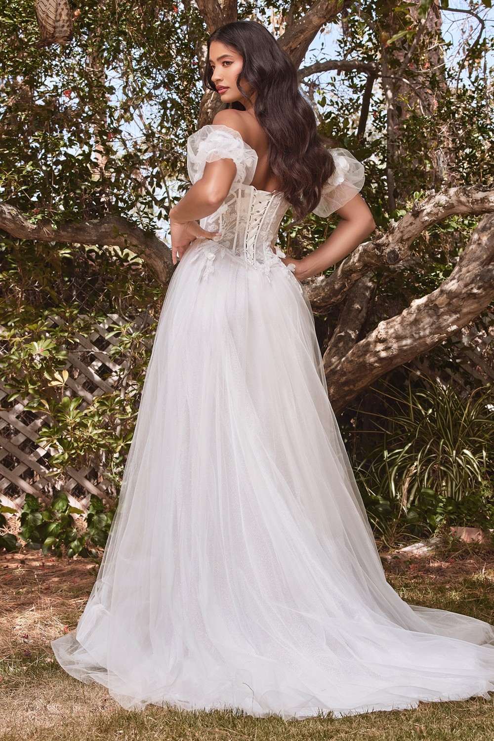 Cinderella Divine CB080W Long Strapless Tulle Floral Ball Gown by DiscountDressShop
