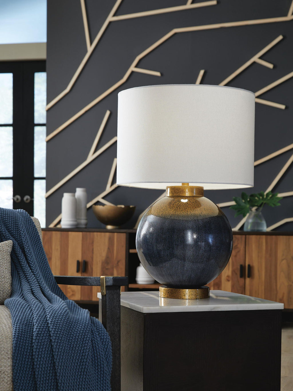 Adara - Metal Table Lamp - Blue / Gold Finish by Unique Piece Furniture