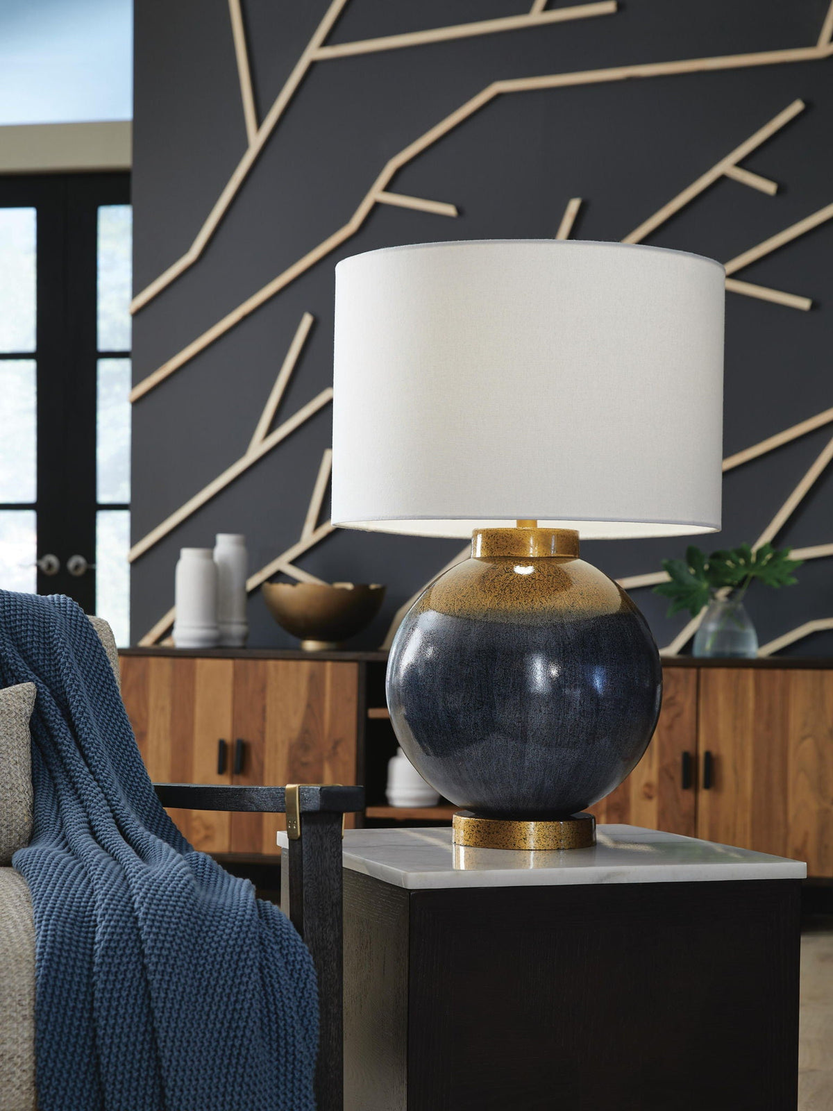Adara - Metal Table Lamp - Blue / Gold Finish by Unique Piece Furniture