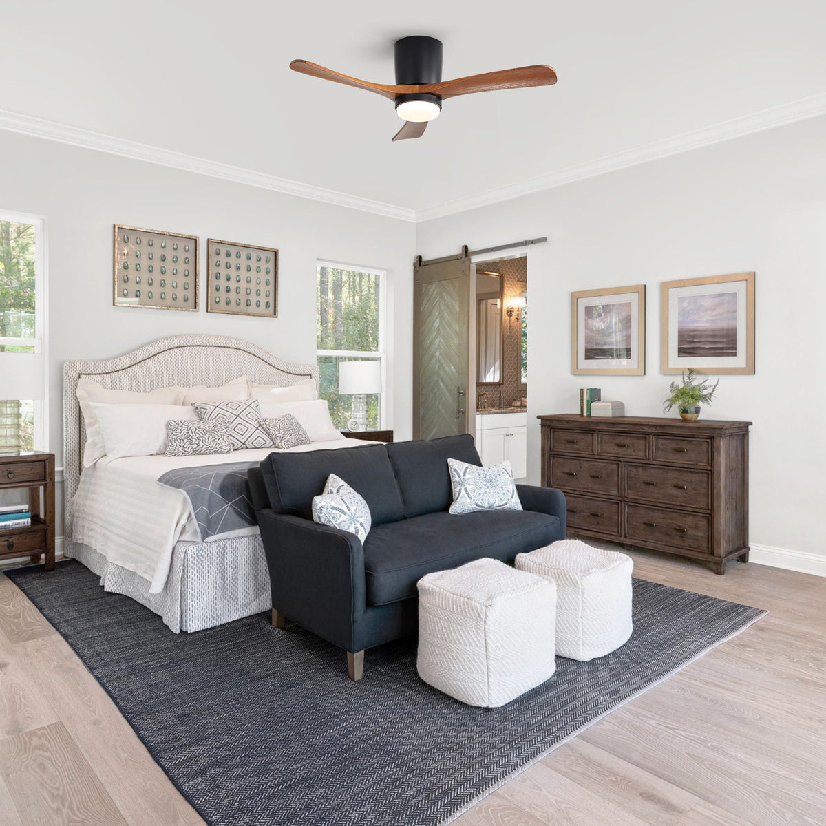 Ceiling Fan With Light, Dimmable 3 Color LED, 1 / 4 / 8H Timer, Silent For Bedroom - Matte Black by Unique Piece Furniture