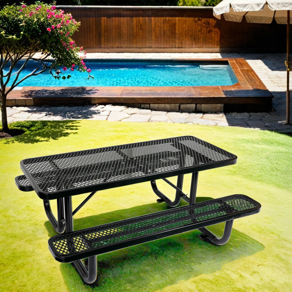 Outdoor Steel Picnic Rectangular Table With Umbrella Pole by Unique Piece Furniture