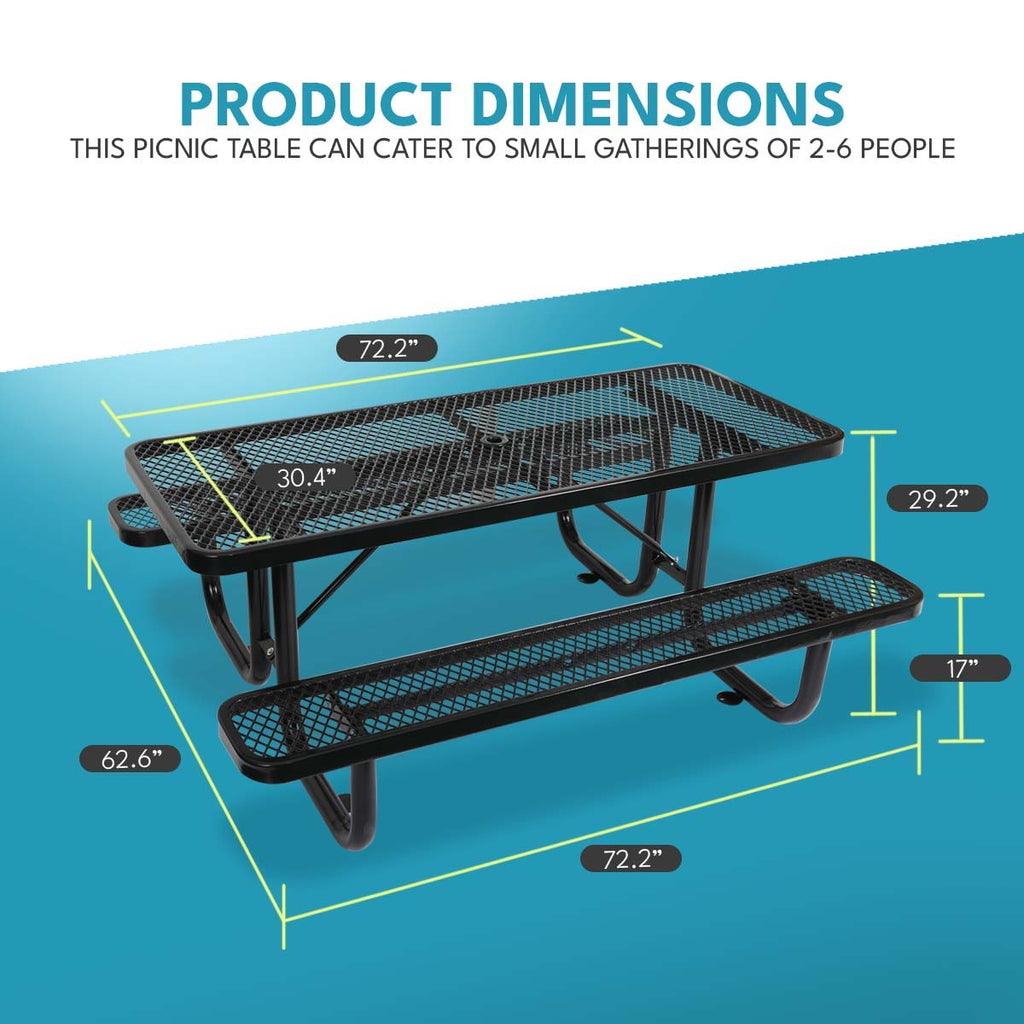 Outdoor Steel Picnic Rectangular Table With Umbrella Pole by Unique Piece Furniture