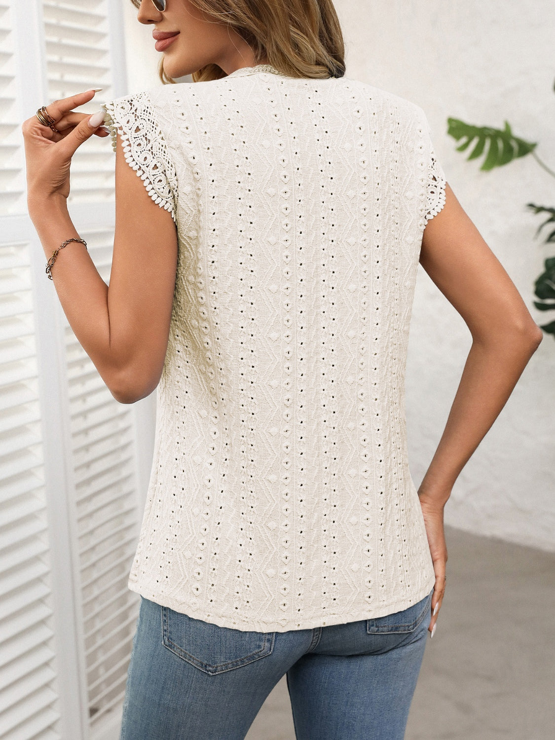 Lace Detail Round Neck Cap Sleeve Top by Wild and Free Boutique
