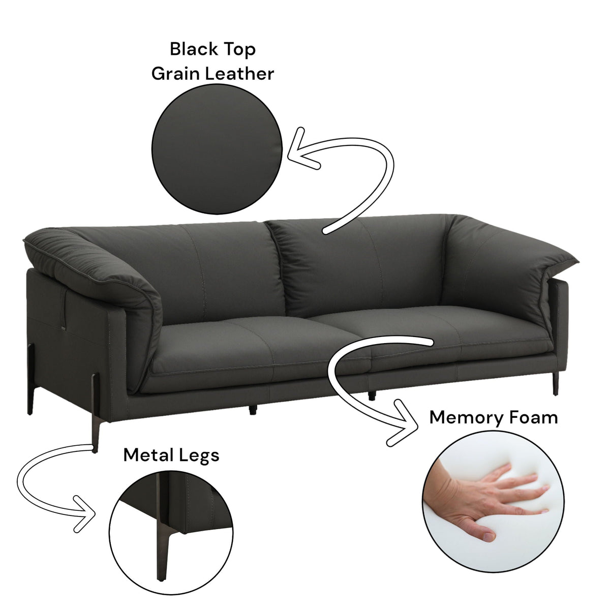 Tadi - Top Grain Leather Sofa - Black by Unique Piece Furniture