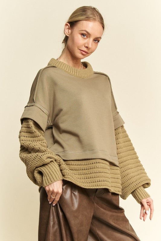 Davi & Dani Faux Layered Round Neck Sweater by Wild and Free Boutique