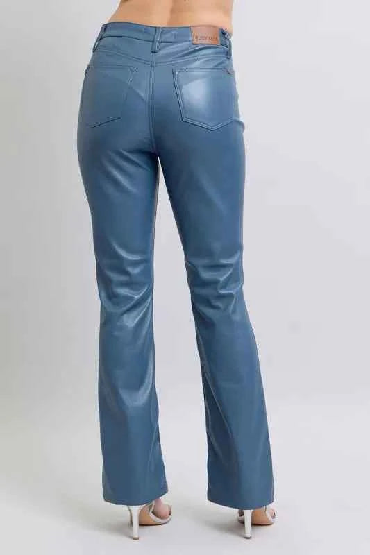 Judy Blue Full Size High Waist Tummy Control Faux Leather Bootcut Pants Plus Size by Wild and Free Boutique
