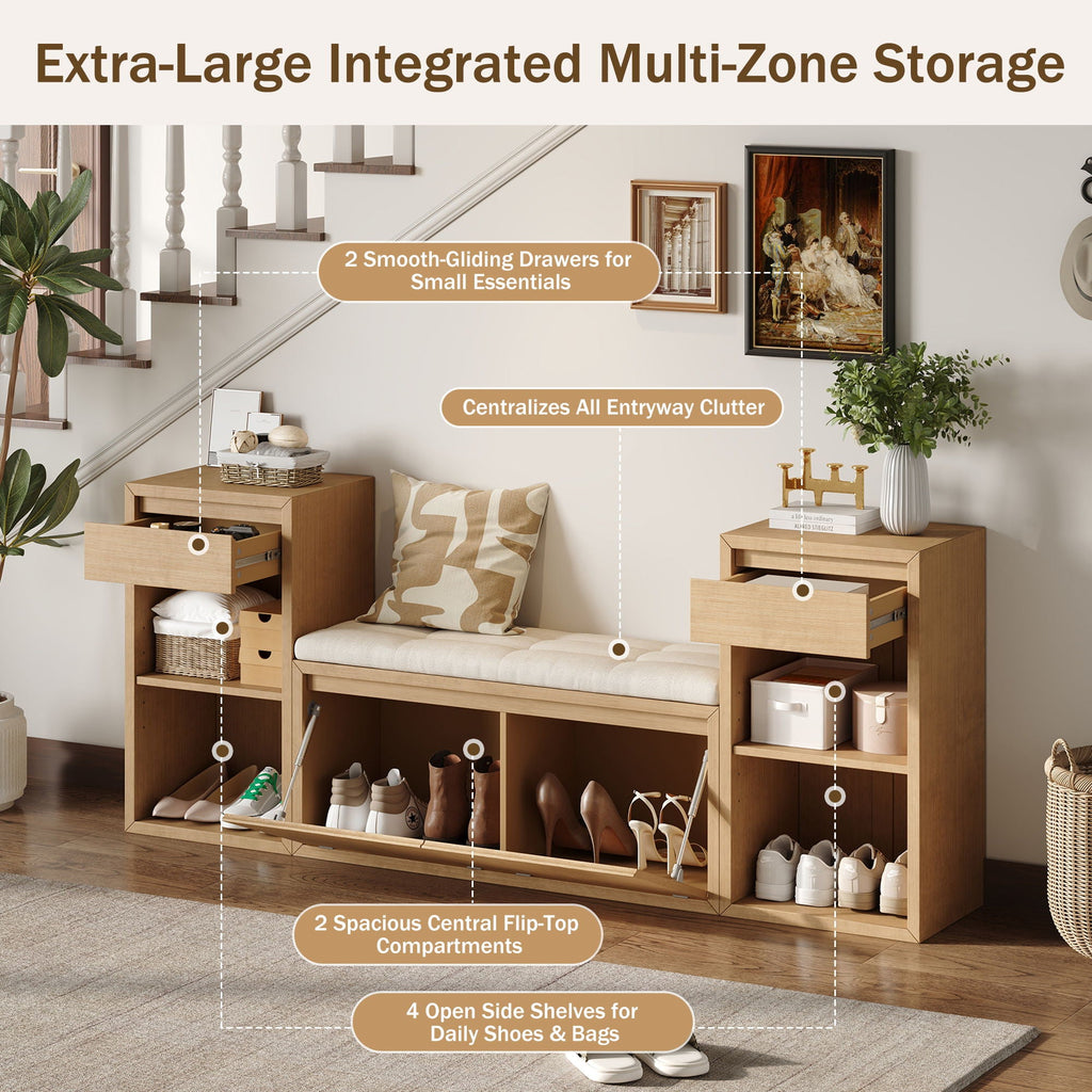 Entryway Storage Bench With Cushion, Drawers & Open Shelves by Unique Piece Furniture