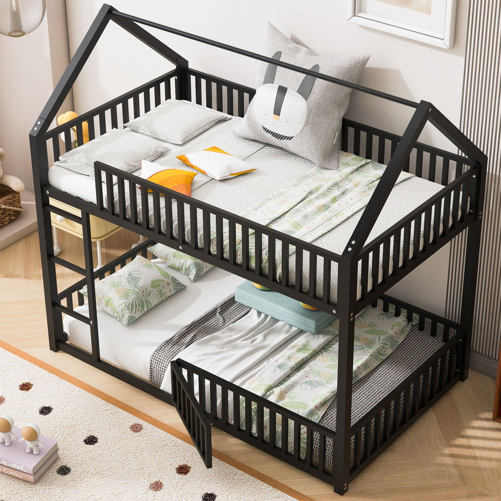 Metal House Bunk Bed With Fence And Door by Unique Piece Furniture