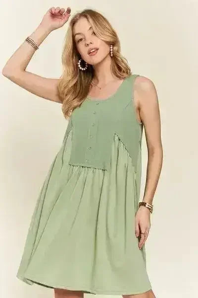 ADORA Decorative Button Sleeveless Babydoll Dress by Femstylo