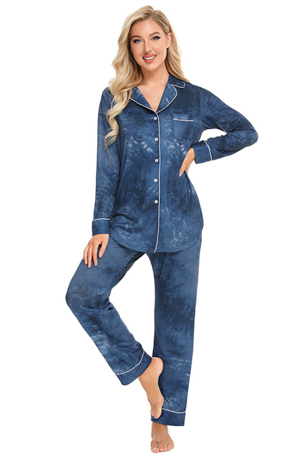 Collared Neck Long Sleeve Loungewear Set with Pockets by Wild and Free Boutique