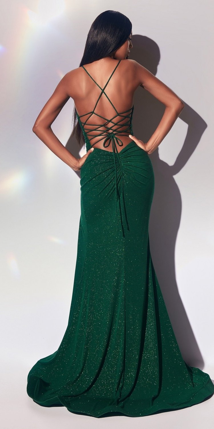 Cinderella Divine CC2162 Floor Length Formal Sparkly Stretch Fit Lace Up Gown by DiscountDressShop