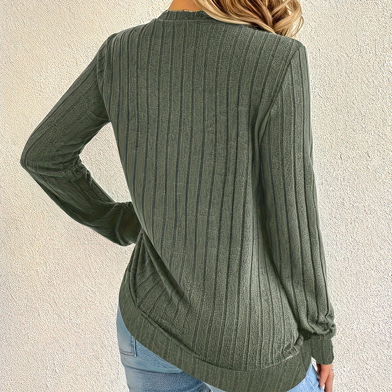 Women's Long Sleeve Blouses Shirts With Ribbed Knit Basic Tops by FitiqueFit