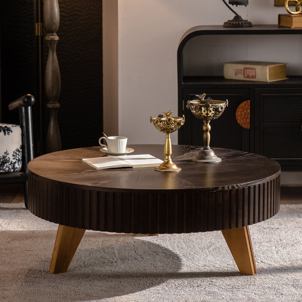 Round Retro Coffee With Solid Wood Legs by Unique Piece Furniture