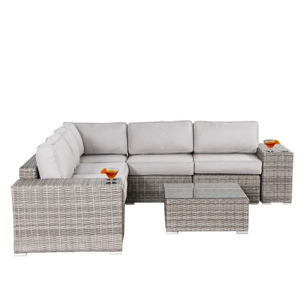 Modern Patio Rattan Sectional Set With Cushions by Unique Piece Furniture