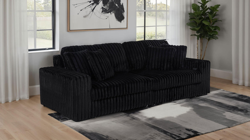 Jacana Corduroy Upholstered Dual Power Chaise Sofa Black by Unique Piece Furniture