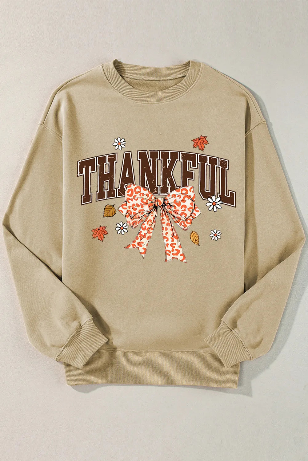 THANKFUL Bow Round Neck Long Sleeve Sweatshirt by Wild and Free Boutique