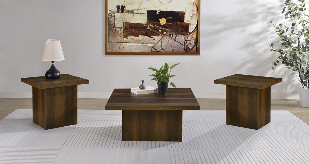 Devar 3-piece Square Coffee and End Table Set Dark Pine by Unique Piece Furniture