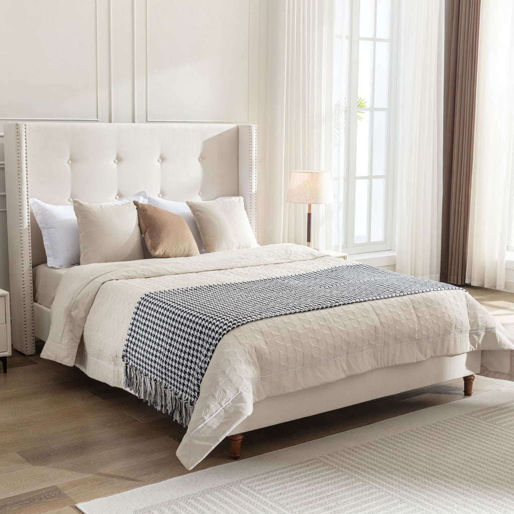 Peyton - Upholstered Bed With 54" High Headboard, Traditional Hand Buttoned Tufting by Unique Piece Furniture