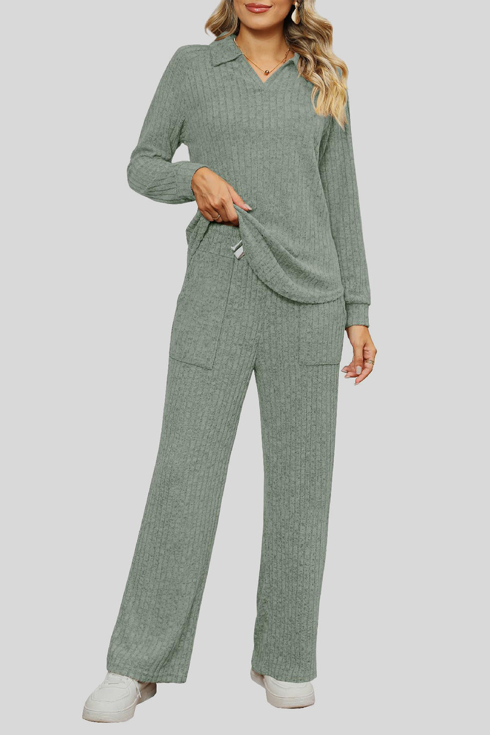 Ribbed Long Sleeve Top and Pocketed Pants Set by Wild and Free Boutique