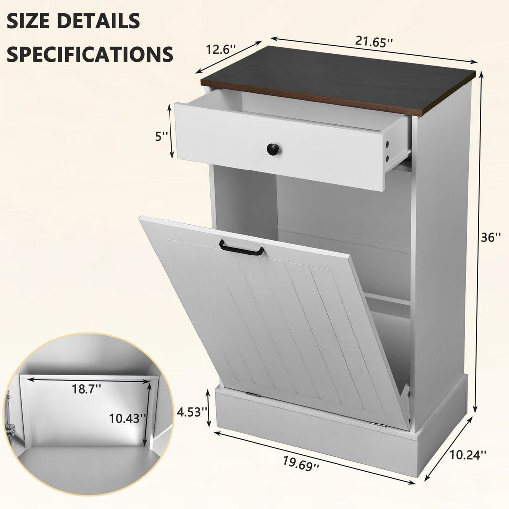 Tilt Out Trash Cabinet With Drawer, 10 Gallon Hamper - White by Unique Piece Furniture