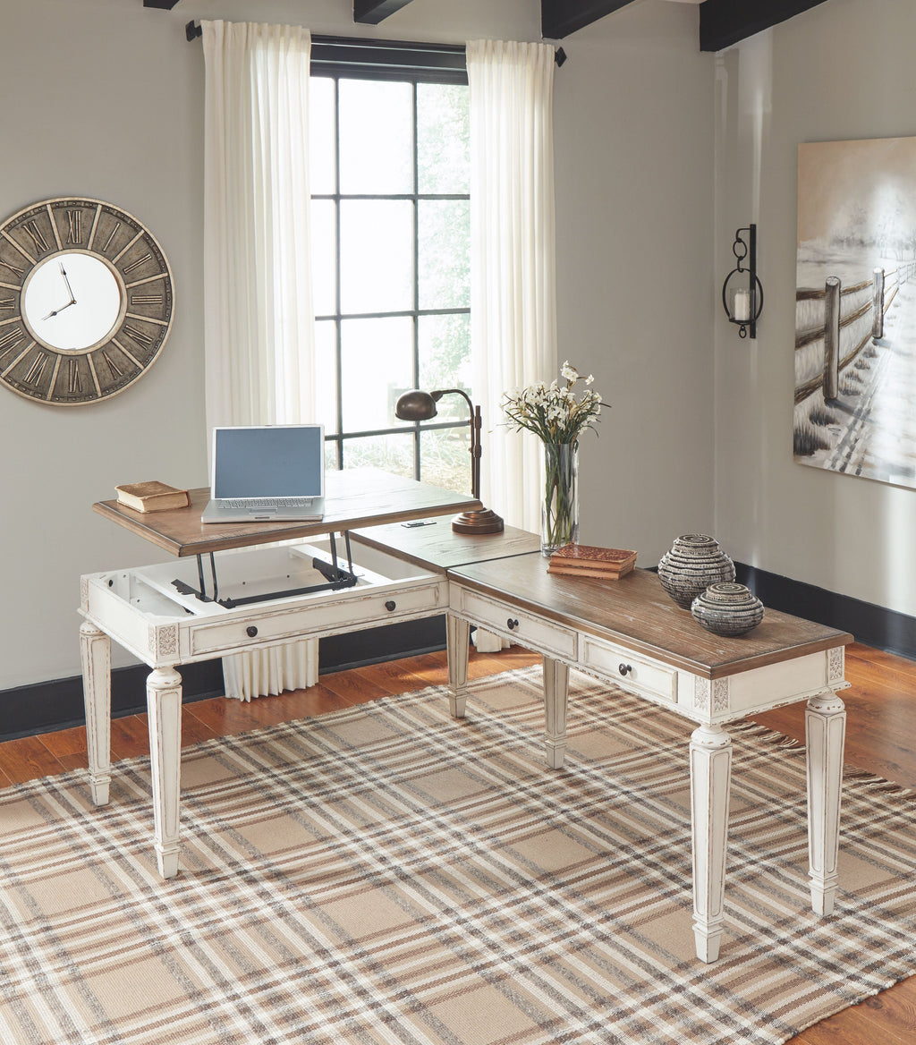Realyn - Home Office Lift Top Desk - White / Brown by Unique Piece Furniture