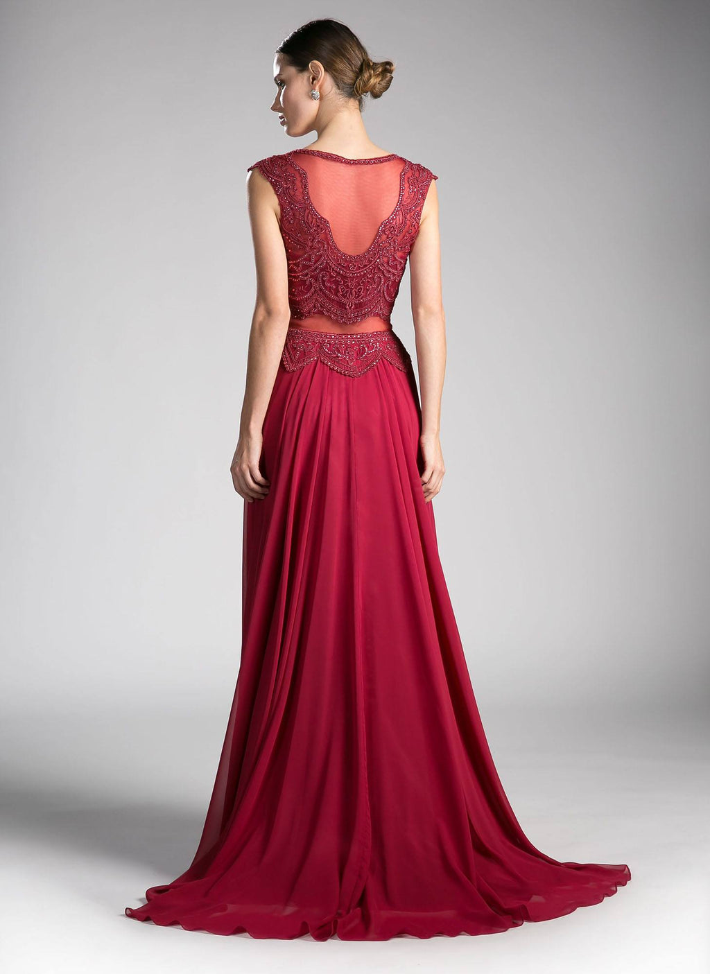 Cinderella Divine CD0113 Illusion Beaded Formal Gown Cap Sleeves by DiscountDressShop