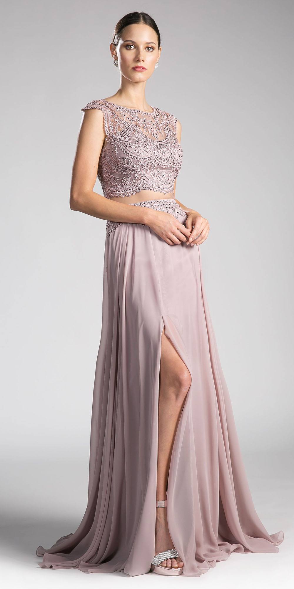 Cinderella Divine CD0113 Illusion Beaded Formal Gown Cap Sleeves by DiscountDressShop