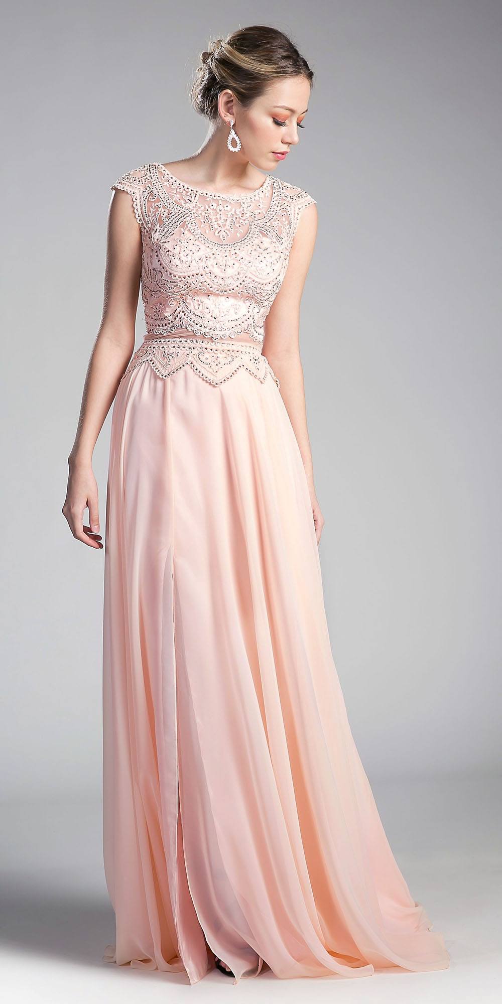 Cinderella Divine CD0113 Illusion Beaded Formal Gown Cap Sleeves by DiscountDressShop