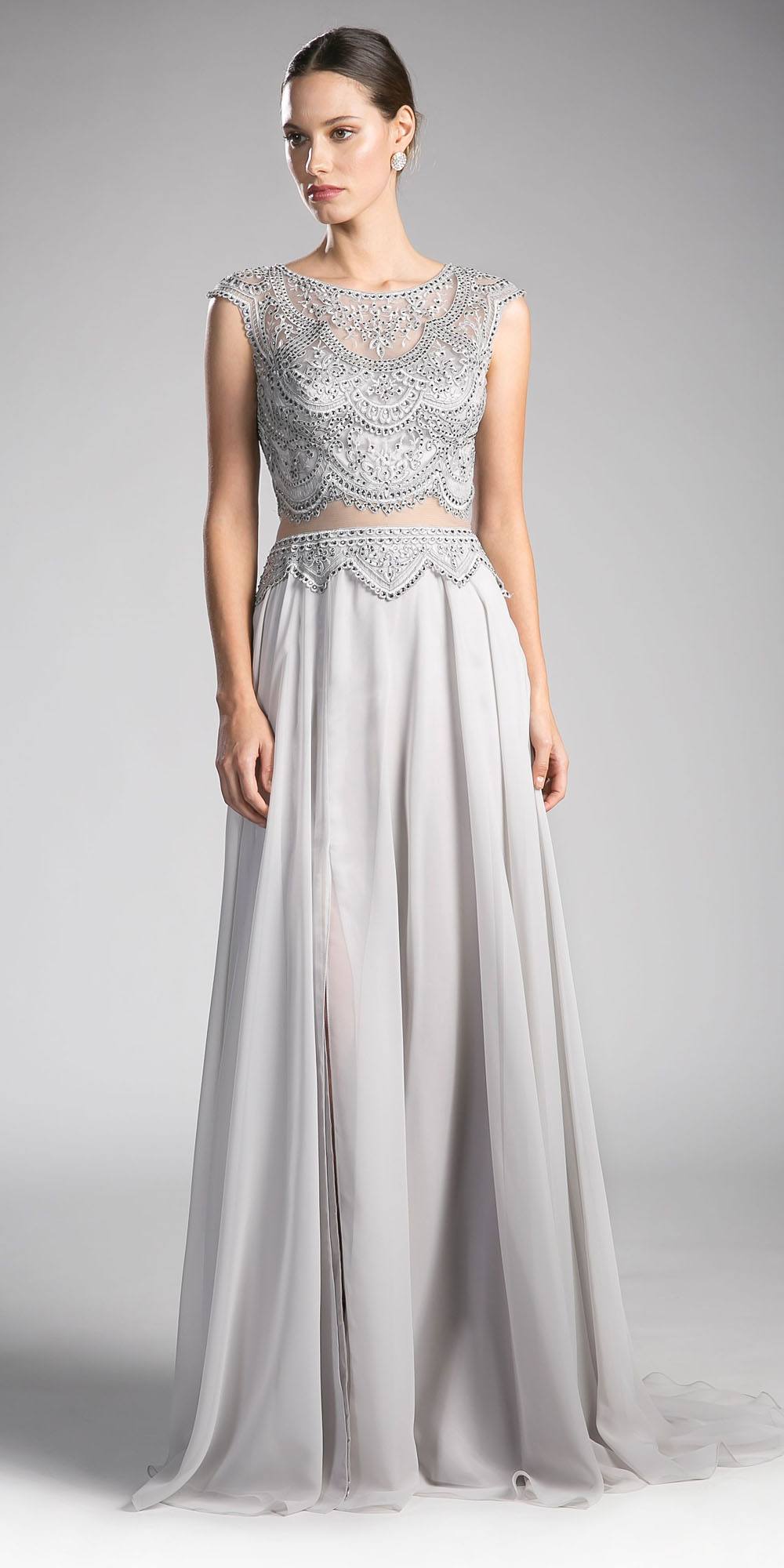 Cinderella Divine CD0113 Illusion Beaded Formal Gown Cap Sleeves by DiscountDressShop