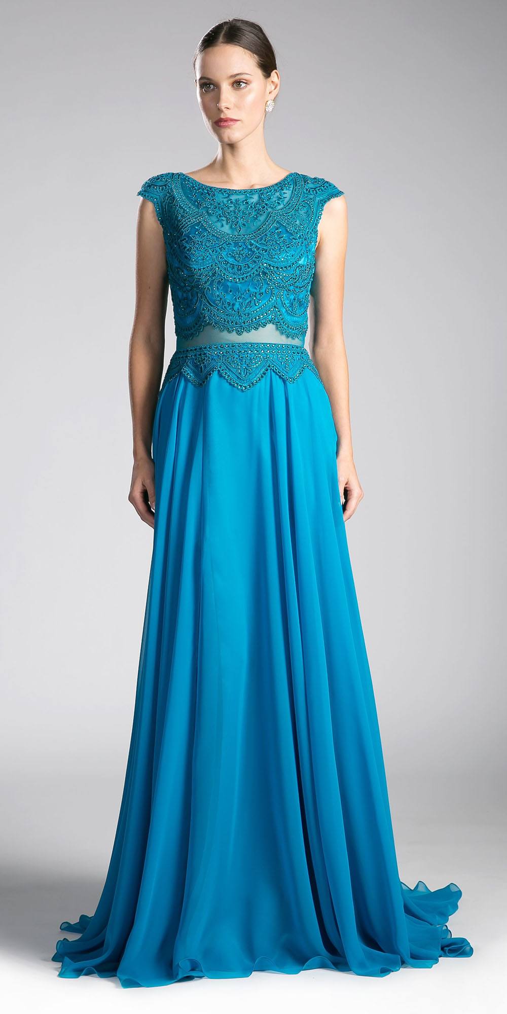 Cinderella Divine CD0113 Illusion Beaded Formal Gown Cap Sleeves by DiscountDressShop