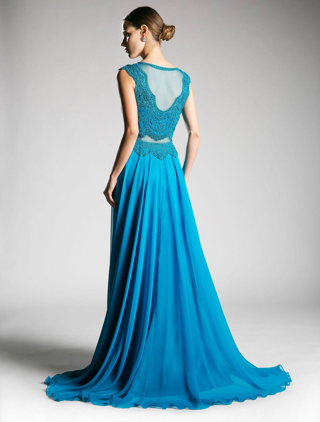 Cinderella Divine CD0113 Illusion Beaded Formal Gown Cap Sleeves by DiscountDressShop