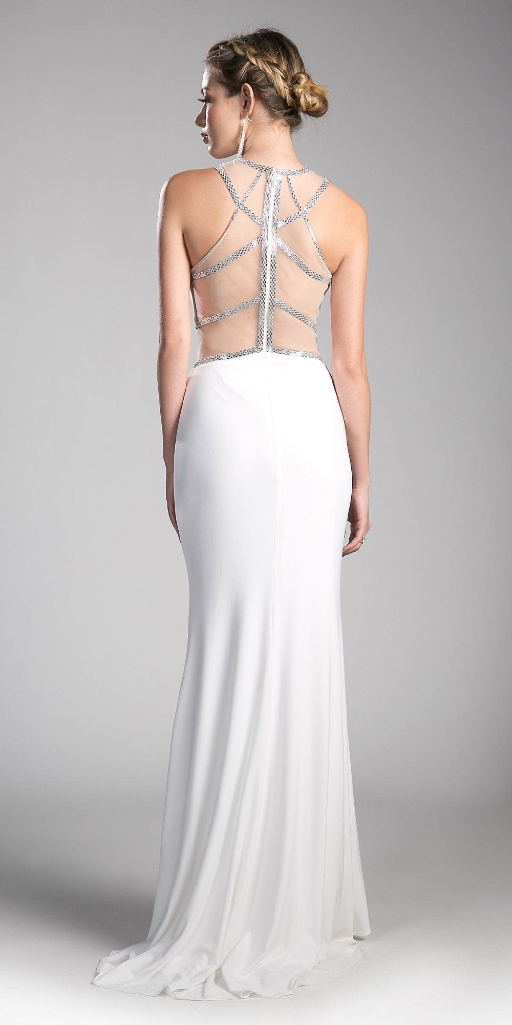 Cinderella Divine CD0115 Formal Gown Sheer Cut-Out Bodice with Slit by DiscountDressShop