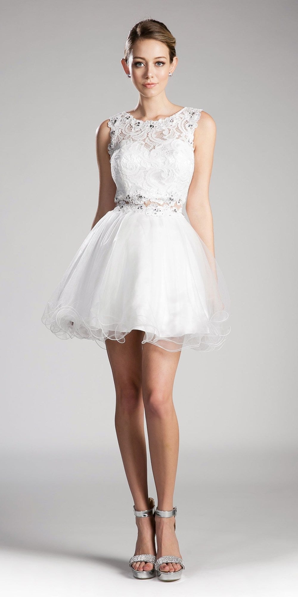Cinderella Divine CD0117 Lace Beaded Short Dress Sleeveless by DiscountDressShop