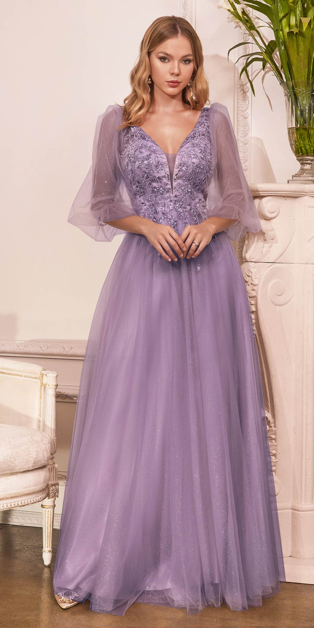 Cinderella Divine CD0182 Glitter Tulle A-Line Formal Dress by DiscountDressShop