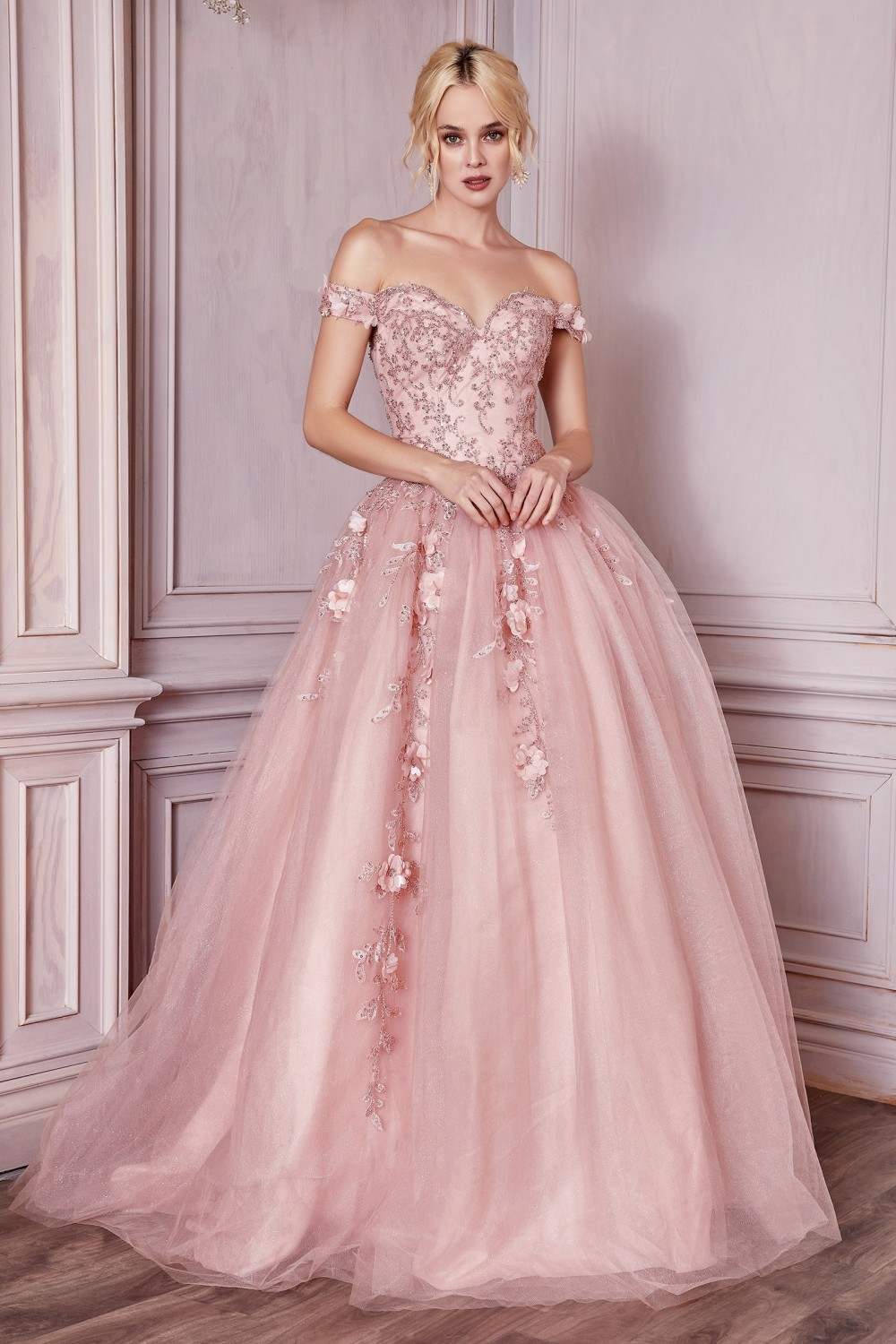 Cinderella Divine CD0185 Off The Shoulder Layered Tulle Ball Gown by DiscountDressShop