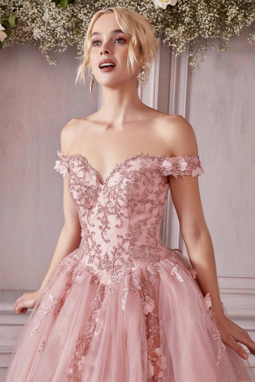 Cinderella Divine CD0185 Off The Shoulder Layered Tulle Ball Gown by DiscountDressShop