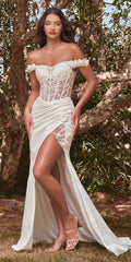 Cinderella Divine CD0186W Long Floral Off the Shoulder Gown with Slit by DiscountDressShop