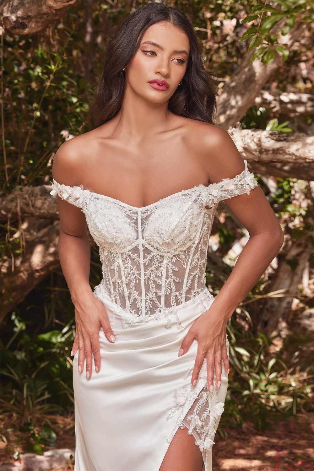 Cinderella Divine CD0186W Long Floral Off the Shoulder Gown with Slit by DiscountDressShop