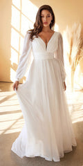 Cinderella Divine CD0192W Long Sleeve A-Line Chiffon Dress by DiscountDressShop